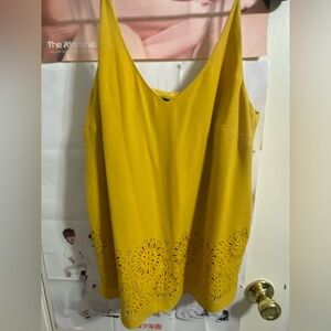 Yellow Sleeveless Dress with Cutout Hem
